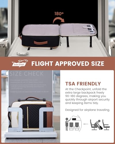 LOVEVOOK Large Travel Backpack for Women, TSA Carry on Backpack for Airplanes, 40L Personal Item Travel Bag for Women fits 17" Laptop,Waterproof Carry on Bag Airplane Approved with 3 Packing Cubes - color: Black - Beige - Brown, size: 40L-4Pcs