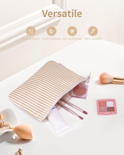 Narwey Small Striped Makeup Bag for Purse Travel Makeup Pouch Cosmetic Bag Zipper Pouch Bags for Women (Brown Stripe) - color: AC-Brown Stripe