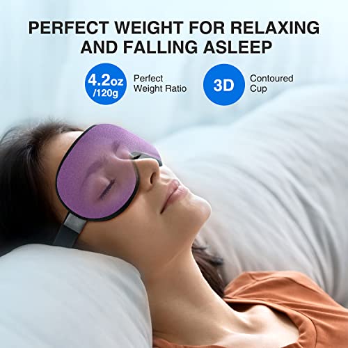 YFONG Weighted Sleep Mask, Women Men 3D Eye Mask Blocking Lights Sleeping Mask (4.2oz/120g), Pressure Relief Night Sleep Eye Mask with Adjustable Strap, Eye Cover Blindfold for Travel Nap Yoga, Purple - color: Purple