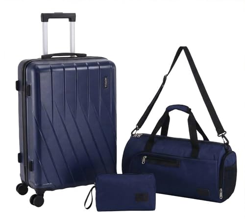 Hoteel Luggage Sets 3 Piece, 4-Year Warranty, Durable Suitcase Set with Spinner Wheels, 100% PC Hard Shell Lightweight Luggage with TSA Lock, Large Checked Travel Suitcases, Dark Blue(20IN/DB/TB) - color: Dark Blue, size: 20/TB/（LB/DB）