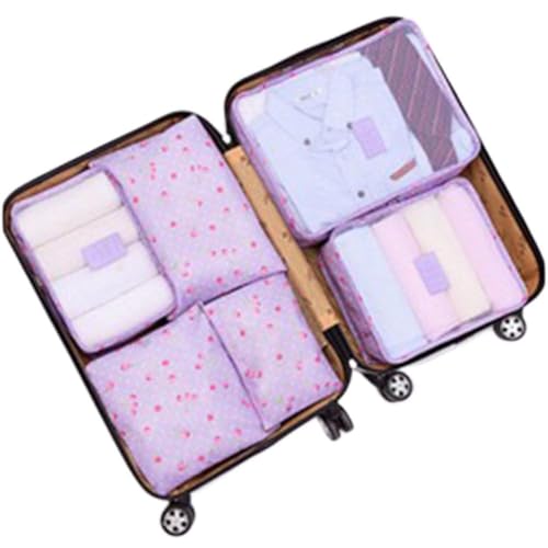 Travel Packing Cubes Lightweight, 6 Set Luggage Organizers for Suitcase, Travel Accessories Bags for Clothes Shoes Cosmetics Electronics Toiletries (Purple Cherry) - color: Purple Cherry