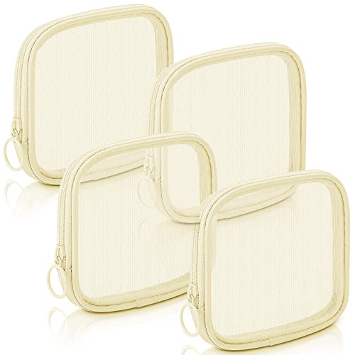 Weewooday 4 Pcs Mesh Makeup Bag Mesh Cosmetic Bag Travel Toiletry Pouch with Zipper Mini Makeup Cosmetic Purse for Daily Accessory(Small,Beige) - color: Beige, size: Small