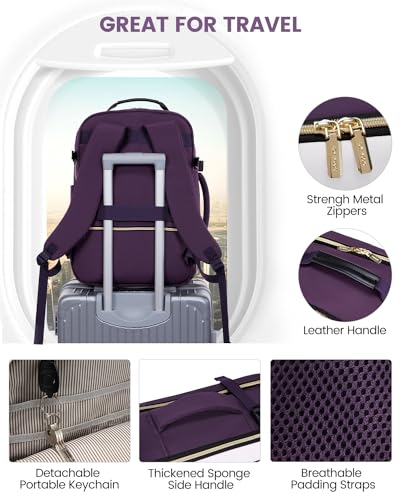 LOVEVOOK 40L Travel Backpack for Women & Men, Airline Approved Carry On Luggage with 3 Packing Cubes, TSA Overnight Bags, Waterproof Personal Item Bag, Weekender Essentials Backpacks fits 17" Laptop - color: Purple-beige-black, size: Large