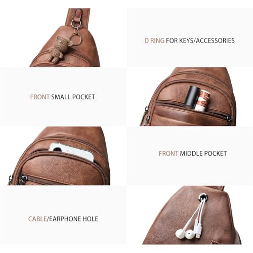 Leresas Sling Bag for Women Crossbody Bags Fanny Packs Over Shoulder Bag Sling Purse Backpack Vegan Leather Travel Handbag Purse Gifts Brown - color: Brown