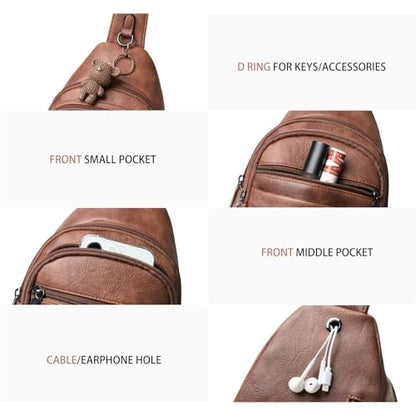 Leresas Sling Bag for Women Crossbody Bags Fanny Packs Over Shoulder Bag Sling Purse Backpack Vegan Leather Travel Handbag Purse Gifts Brown - color: Brown
