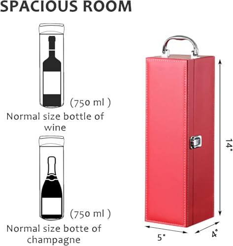 Bottle Wine Carrier, Leather Wine Gift Boxes, Gifts for Wedding, Anniversary, Travel, Party, Storage Box for Home Bar Collection With 4pcs Accessories Set (Red)