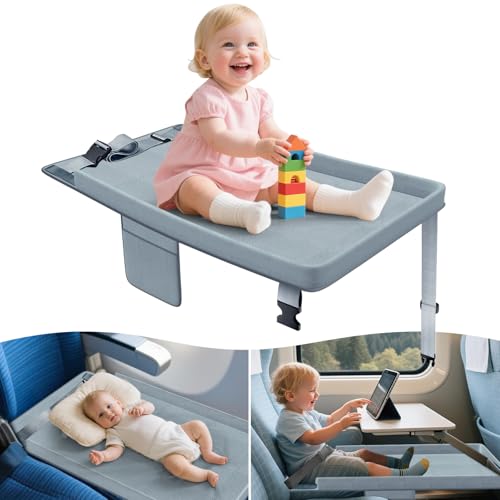 Toddler Airplane Bed - Airplane Seat Extender for Kids - Barrier Designed Flyaway Kids Bed Airplane with Pockets - Portable Plane Bed Foot Rest for Flights Travel Essentials Soft Flexible Edge - color: grey