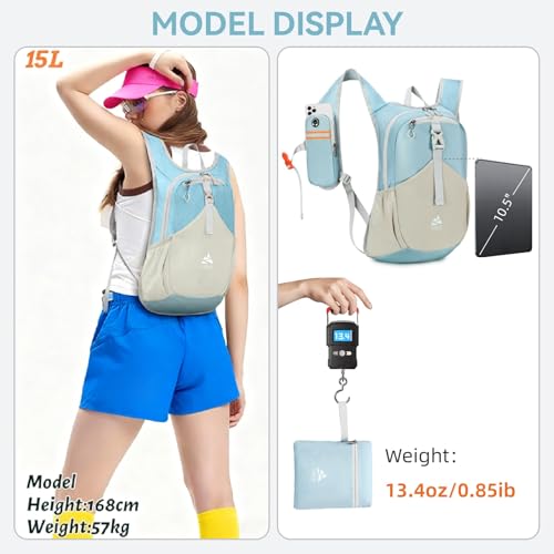 15L Small Hiking Backpack for Women Men Lightweight Packable Backpack Foldable Casual Daypack for Camping Travel Outdoor, Blue - color: Blue