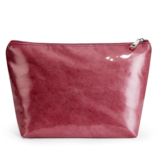 WLLWOO PVC Waterproof Makeup Bag Kraft Paper Cosmetic Bag Travel Toiletry Zipper Pouch Organizer for Women Purse - color: PVC-Burgundy