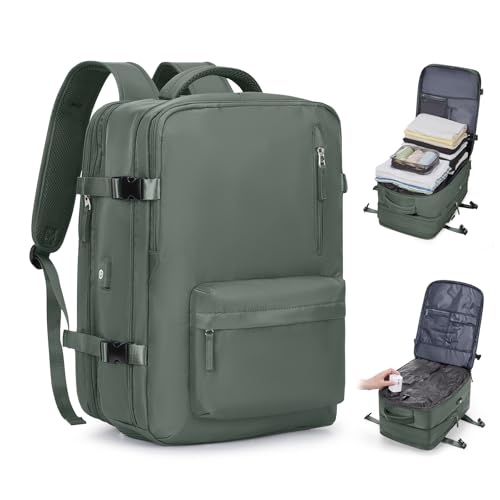 coofay Vacuum Backpack Travel with Pump Travel Backpack with Vacuum System Compression Backpacks for Traveling Easyvacpack Vacpack Backpacks Carry on Luggage - color: Olive Green, size: Extended-with Pump