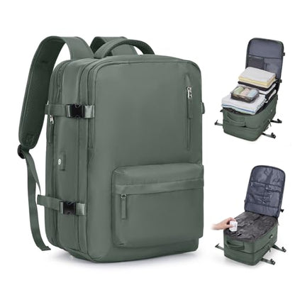 coofay Vacuum Backpack Travel with Pump Travel Backpack with Vacuum System Compression Backpacks for Traveling Easyvacpack Vacpack Backpacks Carry on Luggage - color: Olive Green, size: Extended-with Pump