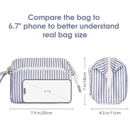 Narwey Striped Wide Open Makeup Bag Women, Travel Toiletry Bag for Women Cosmetic Bag Organizer Make up Bags with Compartments, Gift for Teen Girls (Greyish Blue Stripe) - color: ZY-Greyish Blue Stripe