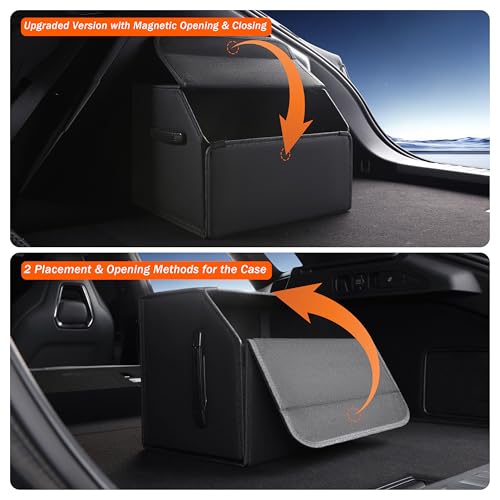 Trunk Organizer,car organizers and storage,black Leather Storage Box with lid,Fiberboard,Collapsible,15''L x 13''W x 12.4''H,2K inches³(size A) - size: 15"L×13"W×12.4"H, 9lbs, 2K in³