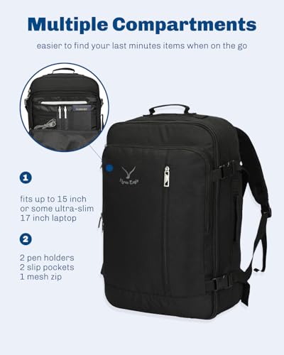 Hynes Eagle Carry on Backpack 38L Large Travel Backpack for Women Flight Approved Weekender Bag Laptop Backpack Men 15 inches Black 2023 - color: Black 2023