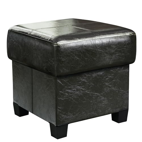 GLAXYFUR Storage Ottoman Cube Folding Footstool PU Leather Storage Bench with Legs, Storage Chest for Living Room, Bedroom, 15.7 x 15.7 x15.7 Inches, Black - color: 15.7" Black
