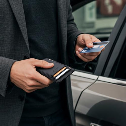 Buffway Slim Minimalist Front Pocket RFID Blocking Leather Wallets for Men and Women - Carbon Fiber Black - color: Carbon Fiber Black