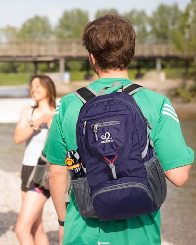 WATERFLY Small Lightweight Packable Backpack: 20l Ultra Light Foldable Travel Hiking Camping Daypack Day Pack for Man Woman - color: New-dark Blue