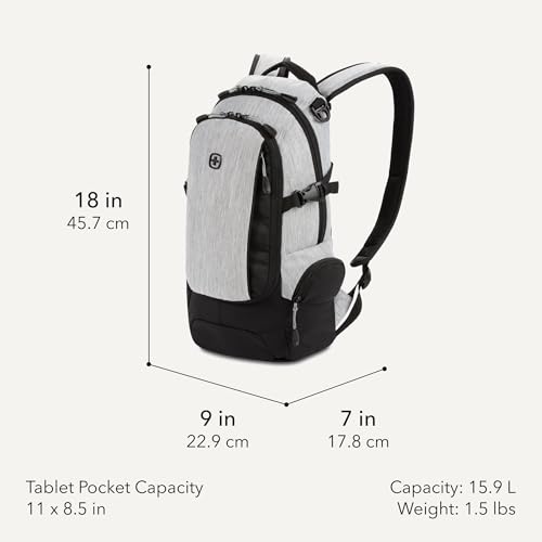 SWISSGEAR City Pack Backpack, Slim Profile Daily Carry, Airflow Back Panel, Tablet Pocket, and Lay-Flat Organizer, Light Grey/Heather, 15.9L, 18-Inch - color: Light Grey/Heather