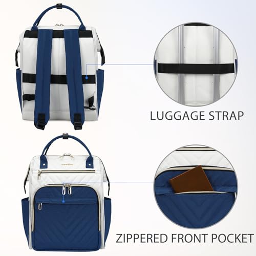 VANKEAN 17 Inch Laptop Backpack for Women Fashion Computer Work Bag, Large Capacity Waterproof Backpack, College Daypack Business Travel, Beige-Haze blue - color: Beige/Haze Blue, size: 17.3 Inch