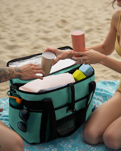 Large Beach Tote Bag with Insulated Cooler Compartment– Spacious Mesh Beach Bag for Pool, Swim & Travel, Wet/Dry Separate Compartments