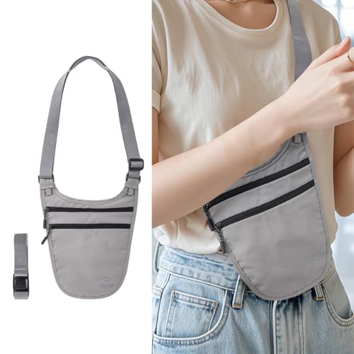 Crossbody Money Belt for Travel Women & Men Hidden, Travel Wallet Pouch - Slim Passport Holde, RFID Blocking Neck Wallet Under Clothes to Protect Cash, Credit Cards and Documents (GRAY) - color: GRAY