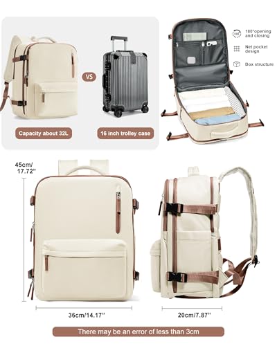 VGCUB Travel Backpack for Women Men for Spirit Airlines Personal Item Bag 18x14x8 Inches Laptop College Backpack,Waterproof Carry on Flight Approved Work Backpack Mochila de Viaje,Large Beige brown - color: Beige Brown, style: X-large
