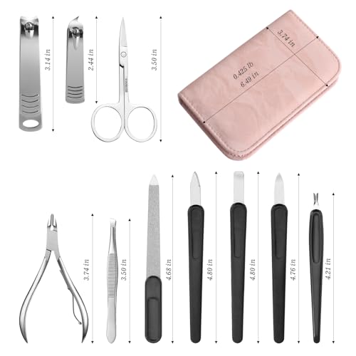 Manicure Pedicure Set, Nail Clipper Set 10-Piece Set Professional Manicure Kit Nail Kit with Portable Pink Travel Case Gift for Men Boyfriend Parent - color: Pink