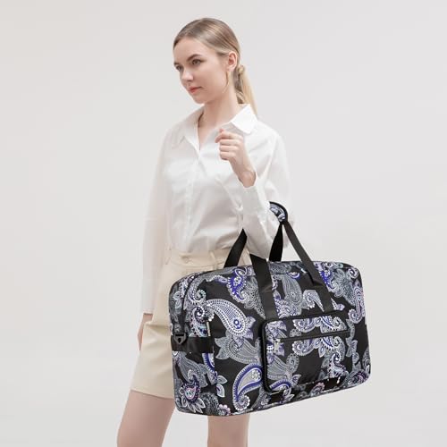 F.FETIVIN Weekender Bag Carry On Travel Duffle Bag Medium Overnight Bag for Women(Black Paisley) - color: 11-Black Paisley