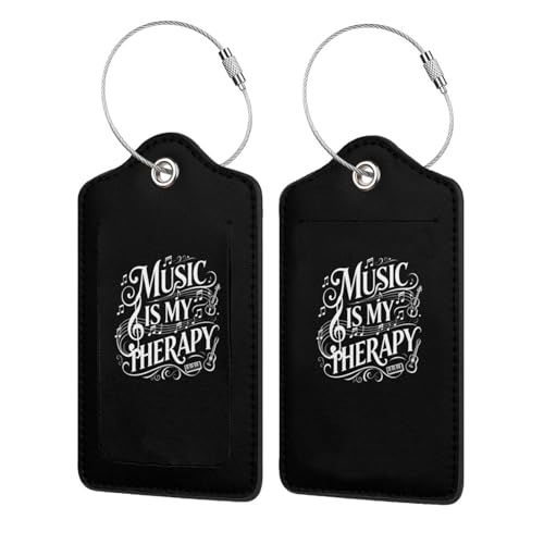 Music is My Therapy Set of 2 Durable Leather Luggage Tags Stylish Travel Gear Men Women
