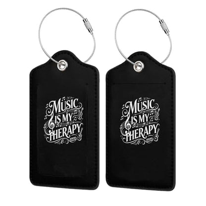 Music is My Therapy Set of 2 Durable Leather Luggage Tags Stylish Travel Gear Men Women