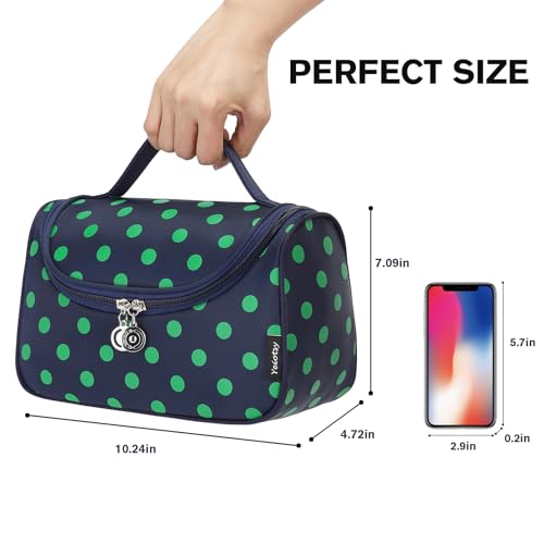Yeiotsy Travel Cosmetic Bag for Women – Polka Dot Makeup Bag Organizer & Hanging Toiletry Bag - color: Navy Blue
