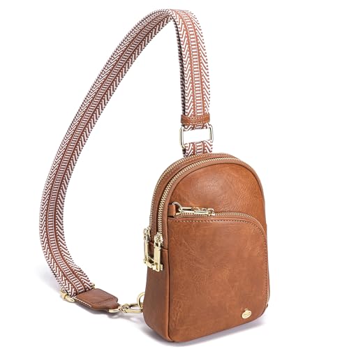 INICAT RFID Blocking Sling Bag, Anti Theft Crossbody Bag for Women Compact Travel Purses Leather - color: Brown Antitheft
