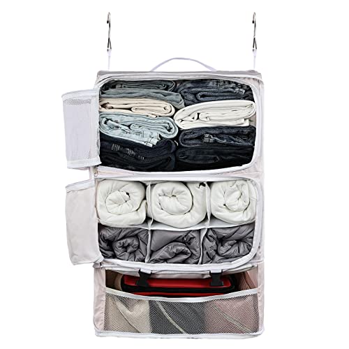 Surblue Hanging Shelves Travel Storage Bag Compression Packing Cube for Suitcase Portable Closet Organizer Collapsible with Extension Layer Large Capacity,Pink,XXL - color: A-Pink, size: XXL 15.7*11.8*23.6in