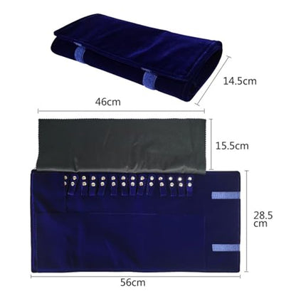 Velet Travel Jewelry Case Roll Bag Organizer for Necklace Bracelet Black Gray Velvet (Blue) - color: Blue