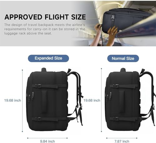 Gieury Carry On Backpack, 50L Travel Backpack, Luggage Backpack TSA Flight Approved Laptop Backpack for Men & Women, Large Expandable 40L Daypack Lightweight Business Weekender Bag, Black - color: Black, size: 2X-Large(20"x14"x10")