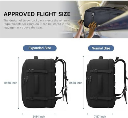 Gieury Carry On Backpack, 50L Travel Backpack, Luggage Backpack TSA Flight Approved Laptop Backpack for Men & Women, Large Expandable 40L Daypack Lightweight Business Weekender Bag, Black - color: Black, size: 2X-Large(20"x14"x10")
