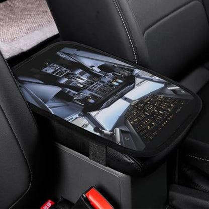 Airplane Cockpit Car Center Console Cover Pad,Airplane Cockpit Printed Universal Armrest Cover Pads Waterproof Vehicle Armrest Protector for Most Cars,Trucks and SUV