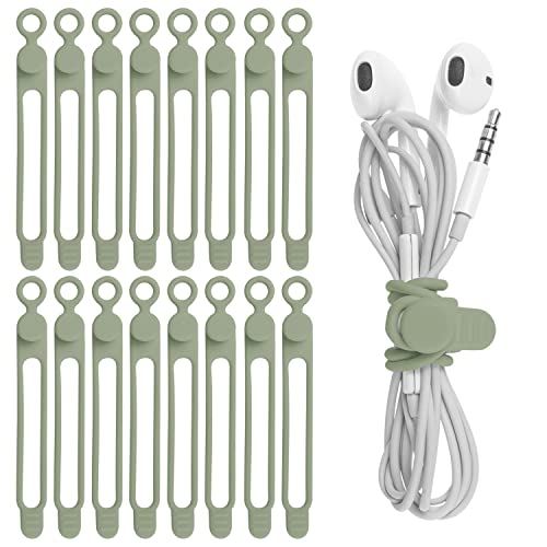 16Pcs Silicone Cable Ties Cord Organizer for Bundling Earphone, Phone Charger, Computer Cords, Reusable Wire Cable Management in Home,Office,Kitchen,School,Travel (Green) - color: Green, size: 4.2 Inch