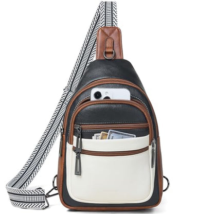 Leresas Sling Bag for Women Crossbody Bag Fanny Pack Cross Body Handbag Sling Purse Vegan Leather Trendy Gifts Travel Purse Black/White/Brown - color: Bbw