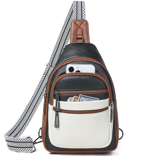 Leresas Sling Bag for Women Crossbody Bag Fanny Pack Cross Body Handbag Sling Purse Vegan Leather Trendy Gifts Travel Purse Black/White/Brown - color: Bbw