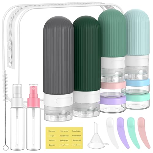 ME.FAN Travel Bottles for Toiletries,18 Pack Silicone Portable Size Bottle, TSA Approved Refillable Cosmetic Container Kits for Conditioner, Shampoo, Lotion,Face Cream - Blue - color: Blue