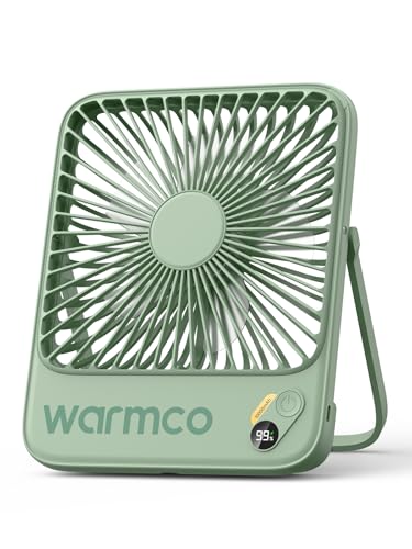 Warmco 10000mAh Portable Travel Fan 7-inch, Up to 24H Runtime, Ultra-thin Quiet Rechargeable Battery Operated Desk Fan with Digital Display for Camping, Office, Bedroom, Cruise Essentials - color: Sage Green