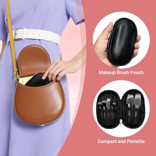 10 Pcs Mini Travel Makeup Brush Set with Pouch, Foundation, Eyeshadow, Blush, Highlighter, Angled Brow & Mascara Brushes - Soft Synthetic Fiber Brushes for On-The-Go & Daily Makeup (Black) - color: Black