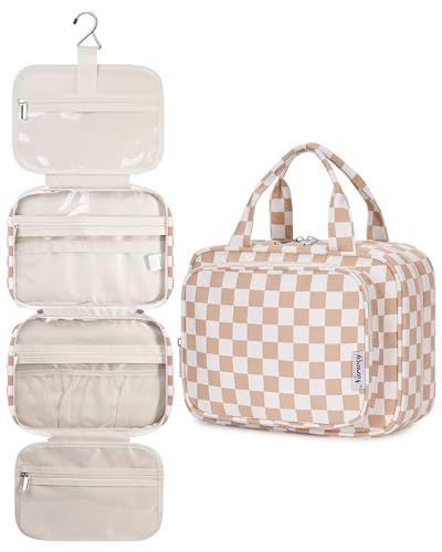 Narwey Hanging Toiletry Bag for Women Travel Makeup Bag Organizer Toiletries Bag for Travel Size Essentials Accessories Cosmetics (Light Checkerboard (Medium)) - color: B-Light Checkerboard, style: Medium