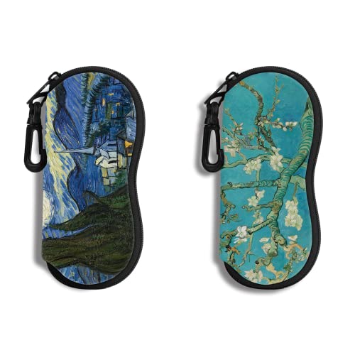 Hion Sunglasses Soft Case Ultra Light Neoprene Zipper Eyeglass Case With Belt Clip - color: 3c-2pcs-van Gog