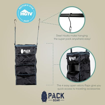 Pack Gear Hanging Luggage Organizer - Our Carry On Closet Insert Fits Any Carry-On - Our Hanging Luggage Organizer Uses Velcro to Allow Quick Access to your Clothes (Solid Black) - color: Black