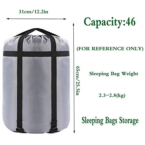 Compression Stuff Sack, 24L/36L/46L Sleeping Bags Storage Stuff Sack Organizer Waterproof Camping Hiking Backpacking Bag for Travel - Great Sleeping Bags Clothes Camping - color: Grey 46L 2-PACK
