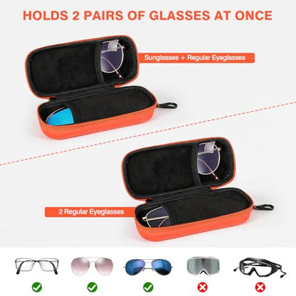MoKo Double Eyeglass Case, Hard Shell Dual Glasses Case, Travel Sunglass Organizer with Zipper, Eyeglasses Storage Box - color: Orange-rectangular