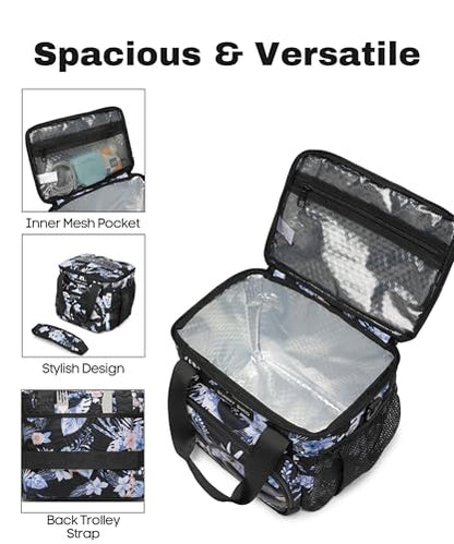 SUNNY BIRD 12L Large Insulated Lunch Bag, Leakproof and Foldable Lunch Cooler Box for Women Adult and Men, Fits 18 Cans (Hibiscus) - color: Hibiscus