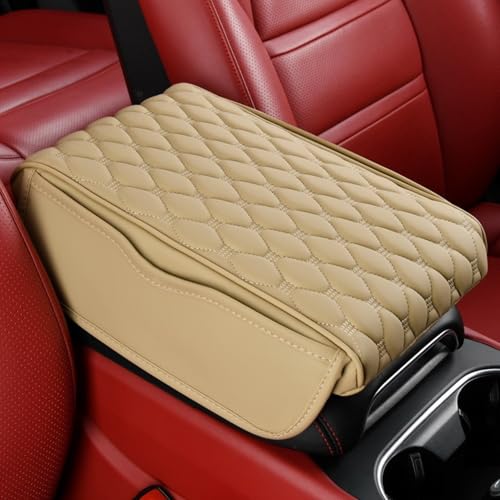 Car Armrest Cushion Pad Auto Center Console Cover with Storage Bag Memory Foam Arm Rest Console Pad Leather Universal Fit for Most Vehicles (Thick Pad, Beige) - color: Beige